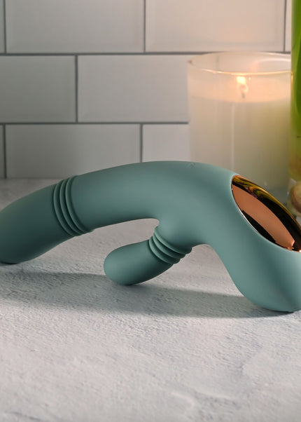 Evolved RUB ME TENDER - Green USB Rechargeable Gyrating & Thrusting Rabbit Vibrator