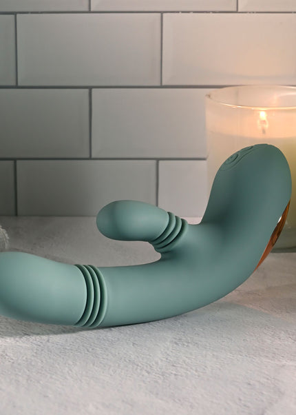 Evolved RUB ME TENDER - Green USB Rechargeable Gyrating & Thrusting Rabbit Vibrator