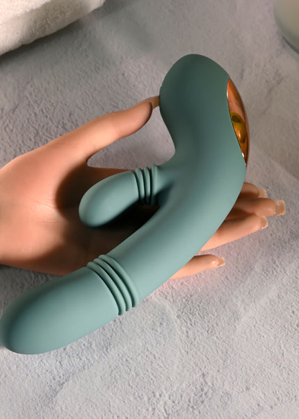 Evolved RUB ME TENDER - Green USB Rechargeable Gyrating & Thrusting Rabbit Vibrator