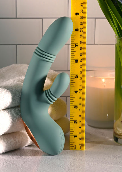 Evolved RUB ME TENDER - Green USB Rechargeable Gyrating & Thrusting Rabbit Vibrator