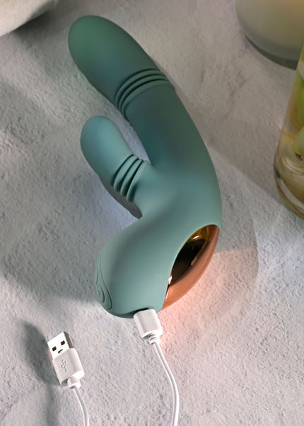 Evolved RUB ME TENDER - Green USB Rechargeable Gyrating & Thrusting Rabbit Vibrator
