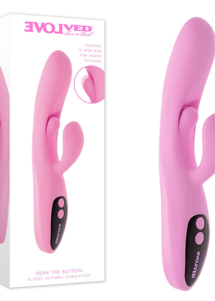 Evolved PUSH THE BUTTON - Pink 23.5 cm USB Rechargeable Rabbit Vibrator with G-Spot Bud