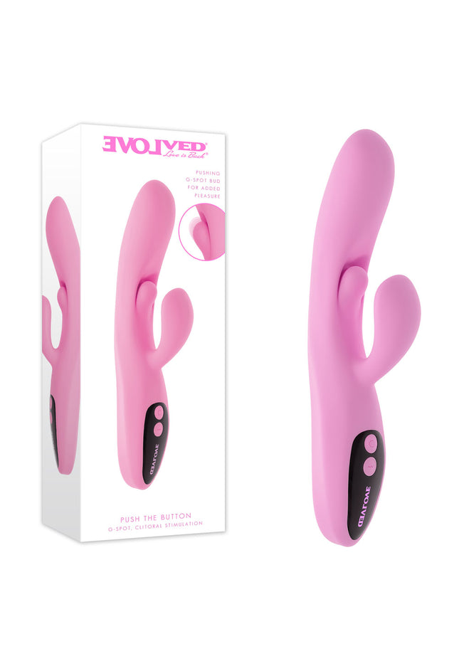 Evolved PUSH THE BUTTON - Pink 23.5 cm USB Rechargeable Rabbit Vibrator with G-Spot Bud