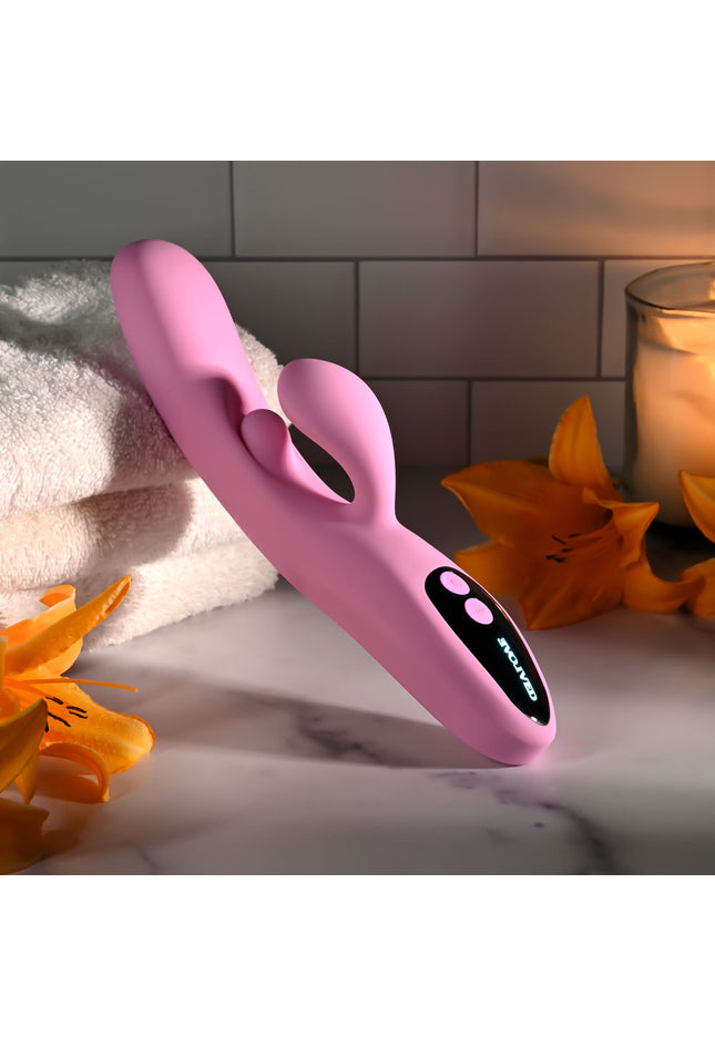 Evolved PUSH THE BUTTON - Pink 23.5 cm USB Rechargeable Rabbit Vibrator with G-Spot Bud