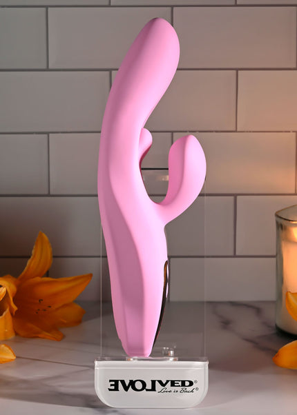 Evolved PUSH THE BUTTON - Pink 23.5 cm USB Rechargeable Rabbit Vibrator with G-Spot Bud