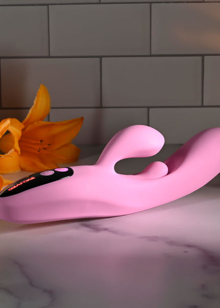 Evolved PUSH THE BUTTON - Pink 23.5 cm USB Rechargeable Rabbit Vibrator with G-Spot Bud