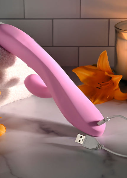 Evolved PUSH THE BUTTON - Pink 23.5 cm USB Rechargeable Rabbit Vibrator with G-Spot Bud