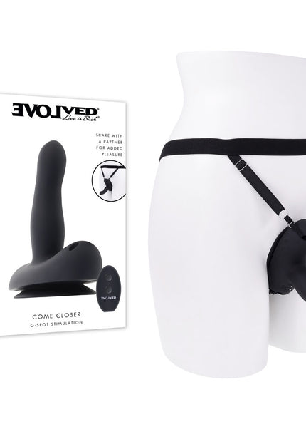Evolved COME CLOSER - Black USB Rechargeable Vibrating Strap-On with Remote