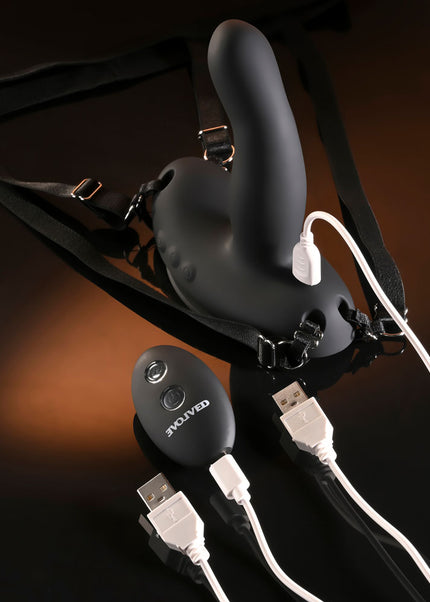 Evolved COME CLOSER - Black USB Rechargeable Vibrating Strap-On with Remote