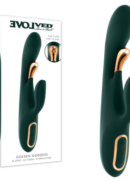 Evolved GOLDEN GODDESS - Green USB Rechargeable Rabbit Vibrator with G-Spot Flicker