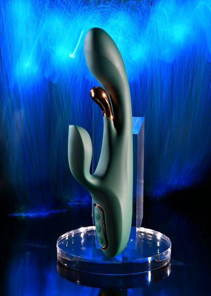Evolved GOLDEN GODDESS - Green USB Rechargeable Rabbit Vibrator with G-Spot Flicker