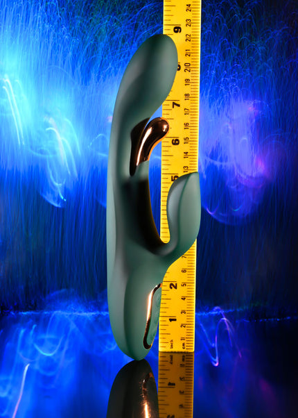 Evolved GOLDEN GODDESS - Green USB Rechargeable Rabbit Vibrator with G-Spot Flicker