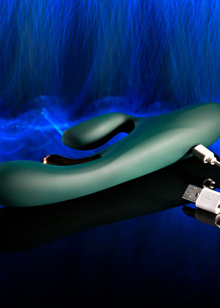 Evolved GOLDEN GODDESS - Green USB Rechargeable Rabbit Vibrator with G-Spot Flicker