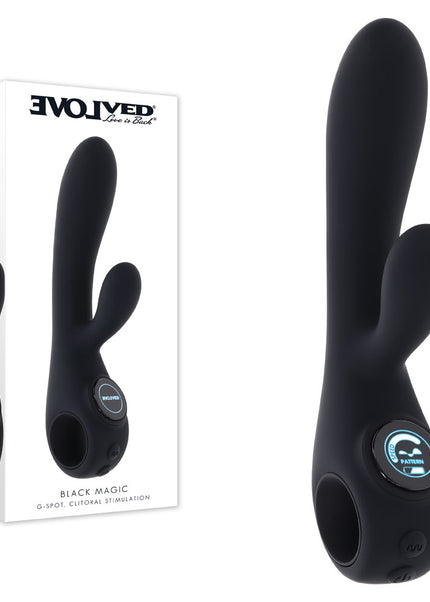 Evolved BLACK MAGIC - Black 20 cm USB Rechargeable Rabbit Vibrator with LED Screen