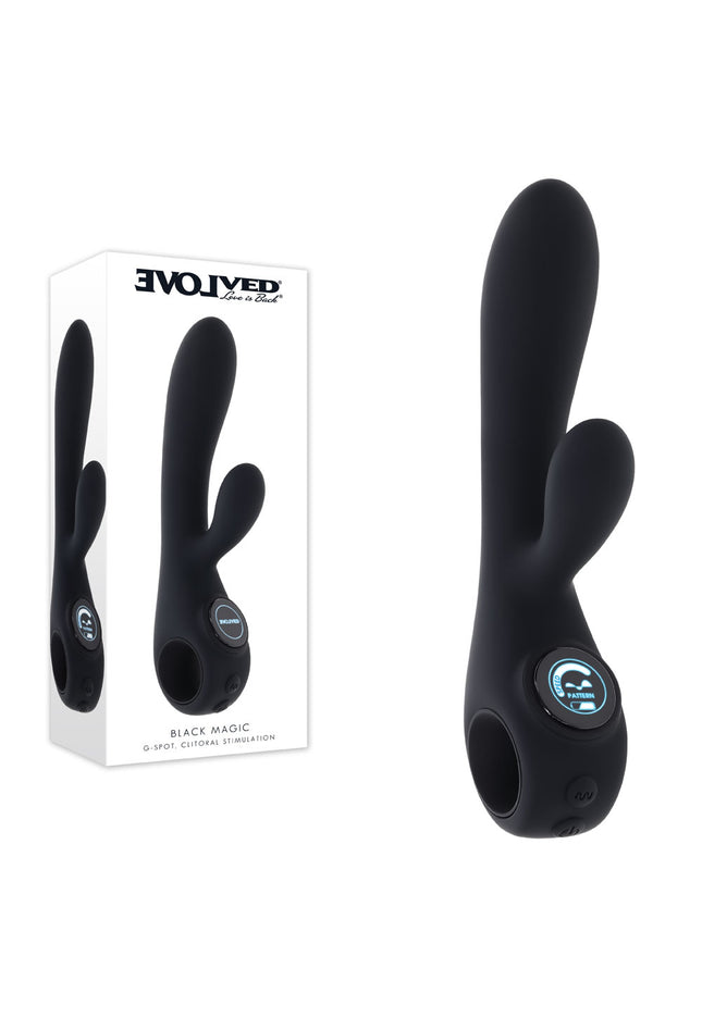 Evolved BLACK MAGIC - Black 20 cm USB Rechargeable Rabbit Vibrator with LED Screen