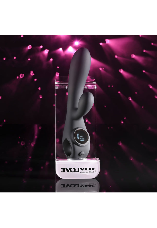 Evolved BLACK MAGIC - Black 20 cm USB Rechargeable Rabbit Vibrator with LED Screen