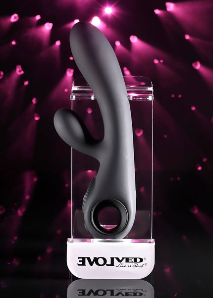 Evolved BLACK MAGIC - Black 20 cm USB Rechargeable Rabbit Vibrator with LED Screen