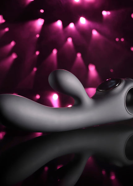 Evolved BLACK MAGIC - Black 20 cm USB Rechargeable Rabbit Vibrator with LED Screen