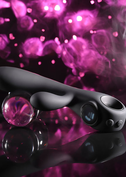 Evolved BLACK MAGIC - Black 20 cm USB Rechargeable Rabbit Vibrator with LED Screen
