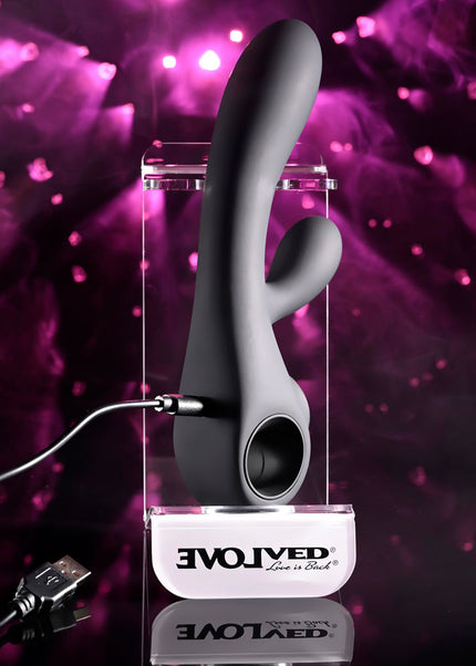 Evolved BLACK MAGIC - Black 20 cm USB Rechargeable Rabbit Vibrator with LED Screen
