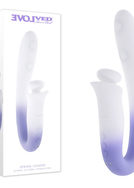 Evolved SPRING LOADED - White/Purple 23 cm USB Rechargeable Multi-Tapping Vibrator