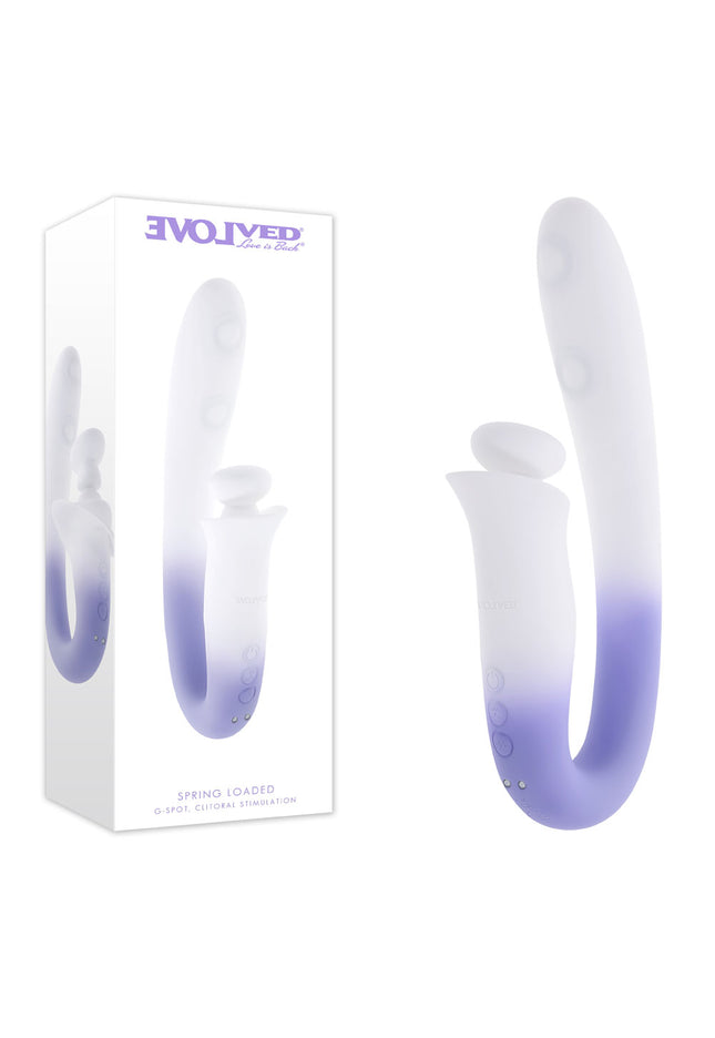 Evolved SPRING LOADED - White/Purple 23 cm USB Rechargeable Multi-Tapping Vibrator