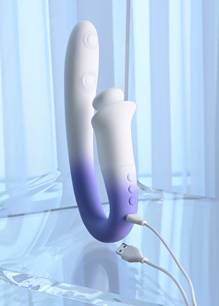 Evolved SPRING LOADED - White/Purple 23 cm USB Rechargeable Multi-Tapping Vibrator