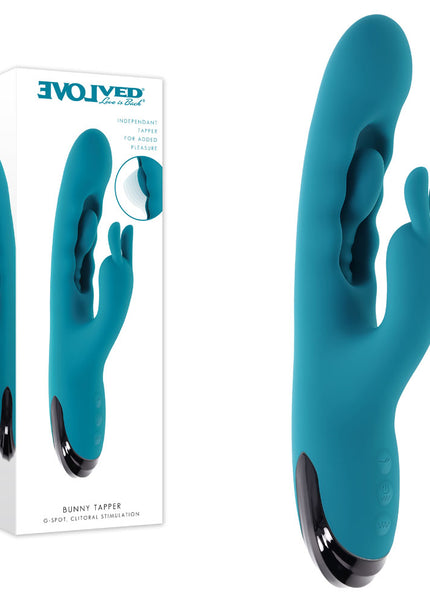 Evolved BUNNY TAPPER - Blue 20 cm USB Rechargeable Rabbit Vibrator with Flicking Shaft