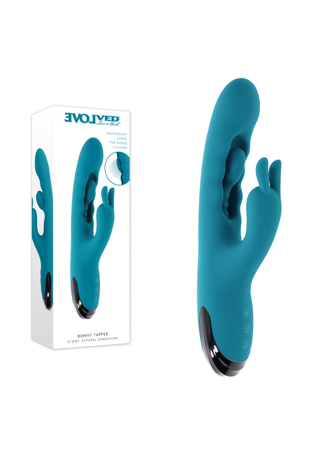 Evolved BUNNY TAPPER - Blue 20 cm USB Rechargeable Rabbit Vibrator with Flicking Shaft
