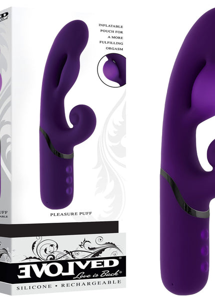 Evolved PLEASURE PUFF - Purple 24.1 cm USB Rechargeable Inflatable Rabbit Vibrator