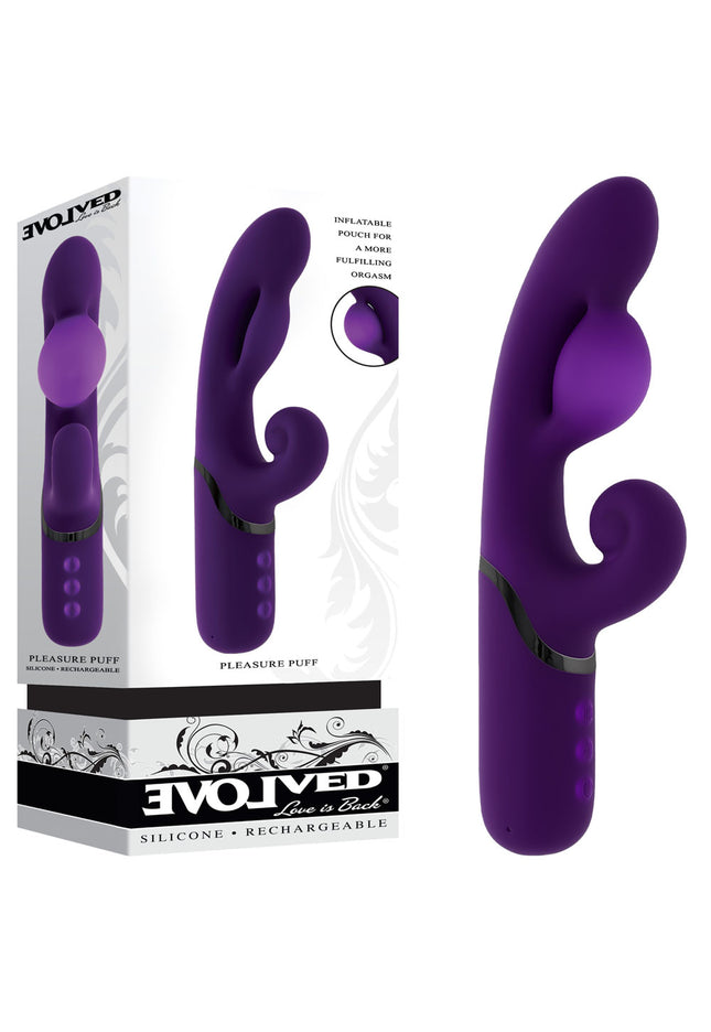 Evolved PLEASURE PUFF - Purple 24.1 cm USB Rechargeable Inflatable Rabbit Vibrator