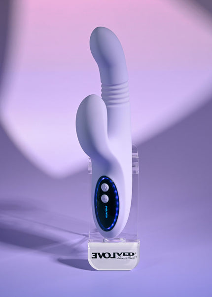 Evolved PEP TALK - Purple 23.3 cm USB Rechargeable Thrusting Vibrator with Tapping Clitoral Stimulator