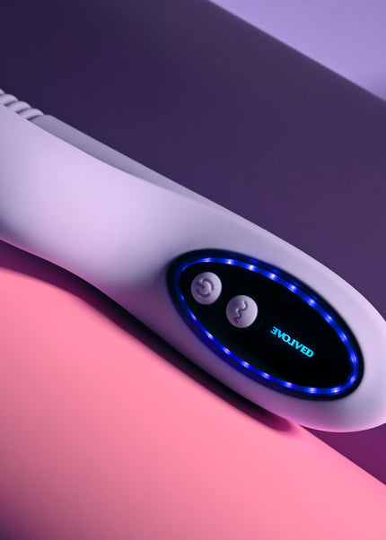 Evolved PEP TALK - Purple 23.3 cm USB Rechargeable Thrusting Vibrator with Tapping Clitoral Stimulator