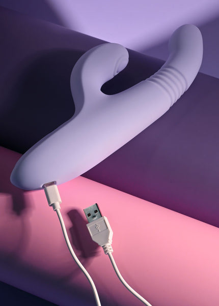 Evolved PEP TALK - Purple 23.3 cm USB Rechargeable Thrusting Vibrator with Tapping Clitoral Stimulator