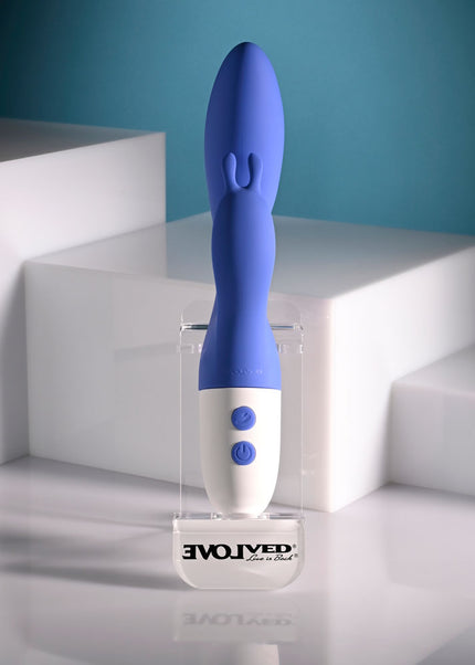 Evolved FUNNY BUNNY - Blue 20 cm USB Rechargeable Rabbit Vibrator