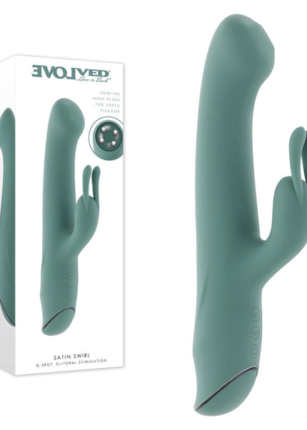 Evolved SATIN SWIRL - Green 23 cm USB Rechargeable Rabbit Vibrator with Swirling Head