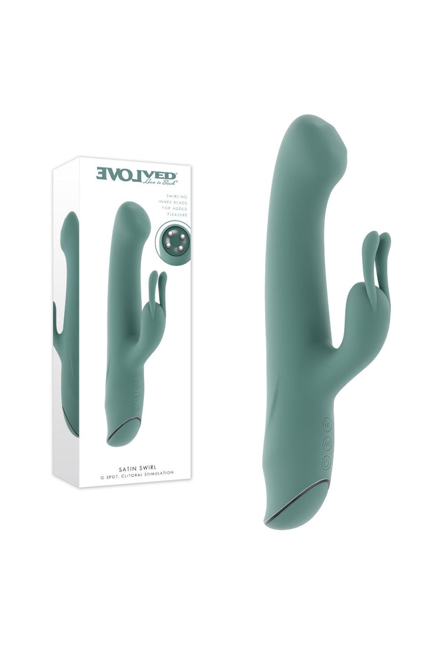 Evolved SATIN SWIRL - Green 23 cm USB Rechargeable Rabbit Vibrator with Swirling Head