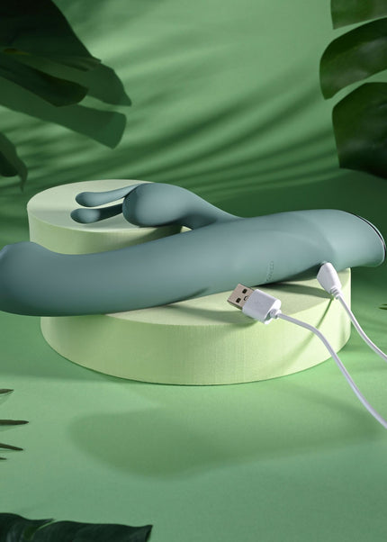 Evolved SATIN SWIRL - Green 23 cm USB Rechargeable Rabbit Vibrator with Swirling Head