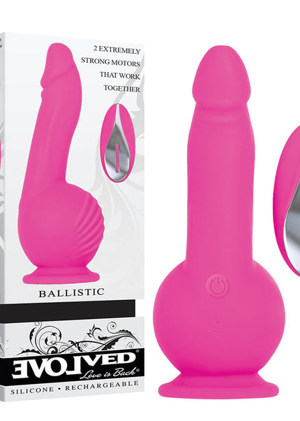 Evolved Ballistic - Pink 19 cm USB Rechargeable Vibrating Dong with Balls Motor & Remote