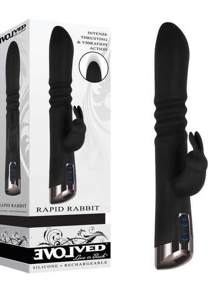 Evolved Rapid Rabbit - Black 25.4 cm USB Rechargeable Thrusting Rabbit Vibrator