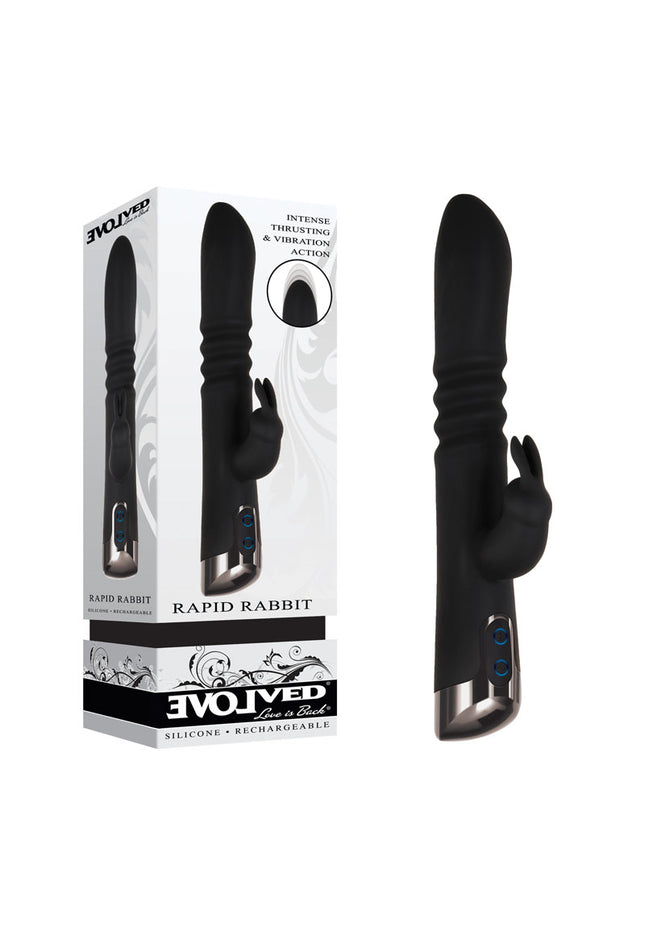 Evolved Rapid Rabbit - Black 25.4 cm USB Rechargeable Thrusting Rabbit Vibrator