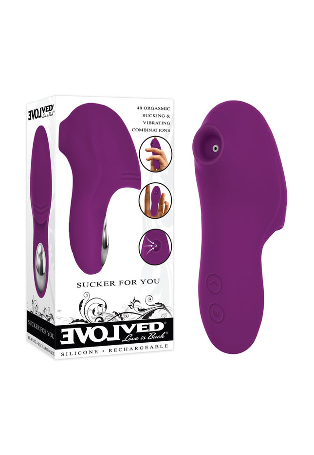 Evolved SUCKER FOR YOU - Purple USB Rechargeable Sucking & Vibrating Finger Stimulator