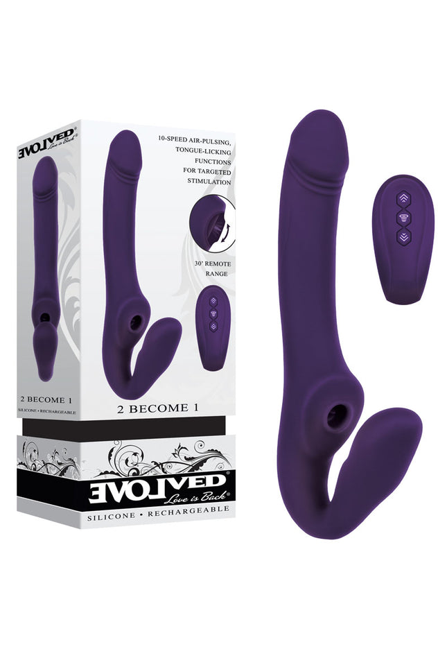 Evolved 2 BECOME 1 - Purple 23.5 cm USB Rechargeable Strapless Strap-On with Remote