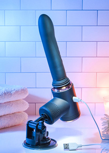 Evolved TOO HOT TO HANDLE - Black USB Rechargeable Thrusting Vibe with Stand