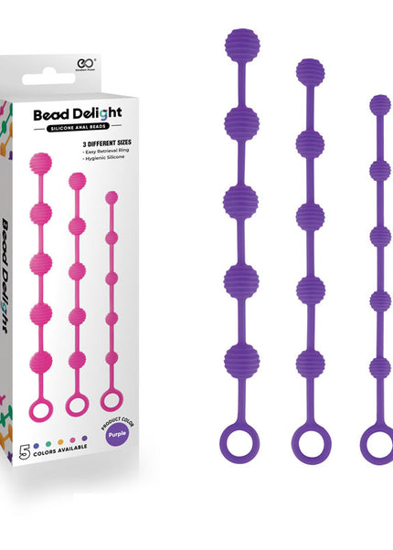 Bead Delight Silicone Anal Beads - Purple - Purple Anal Beads - Set of 3 Sizes