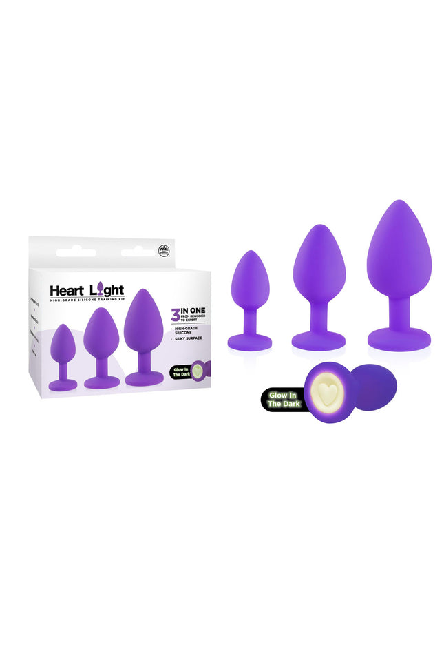 Heart Light - Purple - Purple Butt Plugs with Glow in Dark Bases - Set of 3 Sizes