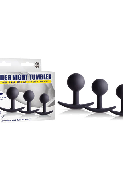 Under Night Tumbler - Black Butt Plugs with Weighted Balls - Set of 3 Sizes