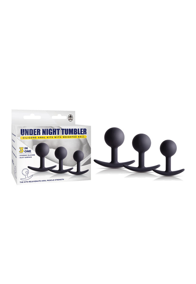 Under Night Tumbler - Black Butt Plugs with Weighted Balls - Set of 3 Sizes