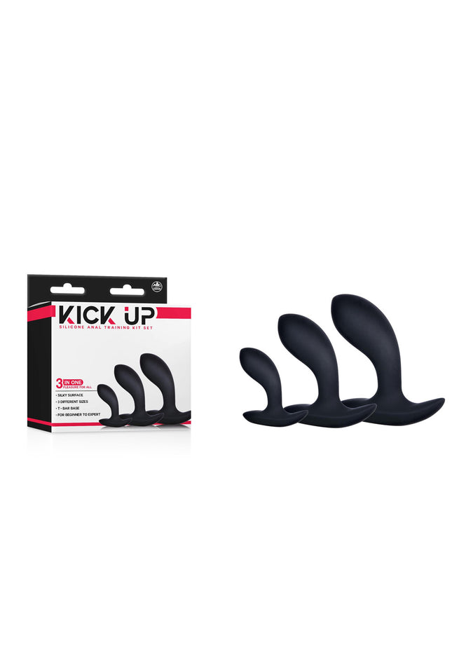 Kick Up Anal Trainer Set - Black Butt Plugs - Set of 3 Sizes