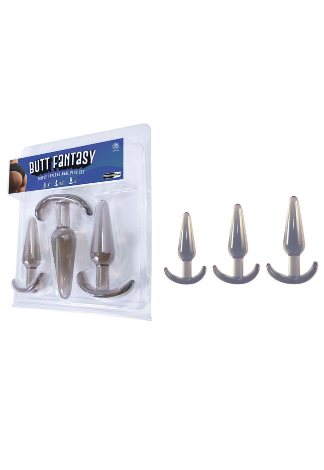 Butt Fantasy Triple Tapered Anal Plug Set - Black - Black Beginners Butt Plugs - Set of 3 Sizes